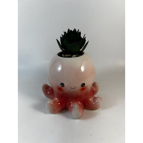 Ceramic Baby Octopus Planter Pink Ocean Theme Faux Succulent Room Decor 5” - Picture 1 of 4